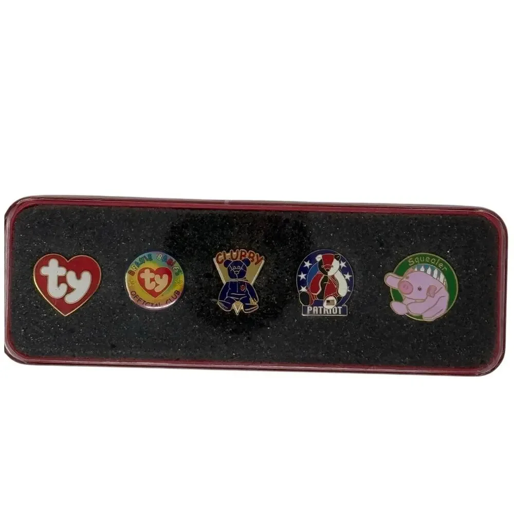 Vintage 90s TY Beanie Baby Pins: TY Logo, TY Club, Clubby, Patriot, Squealer